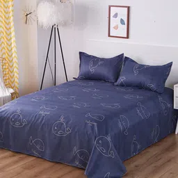 JC HOME Blue  Pink Typography 130 TC King Bedsheet with 2 Pillow Covers-picture-2