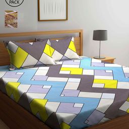 KLOTTHE Multicoloured Geometric 210 TC 2 King Bedsheet with 4 Pillow Covers-11