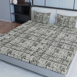 Sangria Black Printed 200 GSM Pure Cotton King Bedsheet & 2 Pillow Covers-picture-14