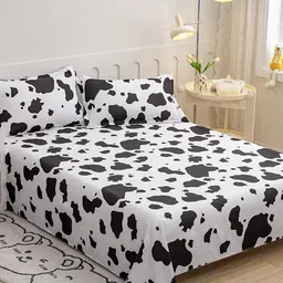 JC HOME White & Black Abstract 140 TC Queen Bedsheet With 2 Pillow Covers-0