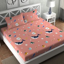 CHHAVI INDIA Pink Conversational Printed 210 TC Queen Bedsheet with 2 Pillow Covers-picture-3