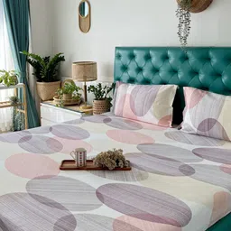 URBAN SPACE Serene Pink & Purple Printed 200 TC Pure Cotton Queen Bedsheet & Pillow Covers-image-58