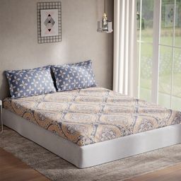 DDecor Blue & Beige Ethnic Motifs 144 TC Cotton Queen Bedsheet With 2 Pillow Covers-image-24