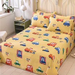 JC HOME Mustard & Red Printed 200 TC Pure Cotton King Bedsheet with 4 Pillow Covers-image-69