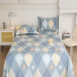 JC HOME Blue & Beige Cartoon Characters 160 TC King Bedsheet with 2 Pillow Covers-image-94