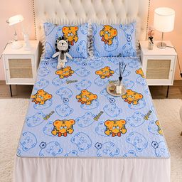 JC HOME Blue & Orange Cartoon 160 TC Fitted Single Bedsheet with 1 Pillow Cover-image-67