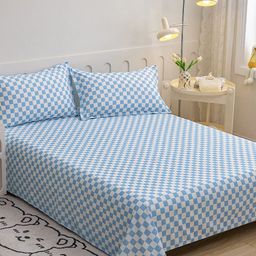 JC HOME Blue & White Geometric 140 TC Queen Bedsheet with 2 Pillow Covers-image-23