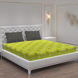 Moca By Monte Carlo Fiona Lime Green Cotton 104 TC Queen Bedsheet with 2 Pillow Covers-57