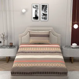 BELVOSTUM Brown & White Geometric Cotton 250 TC Single Bedsheet With Pillow Cover-picture-1