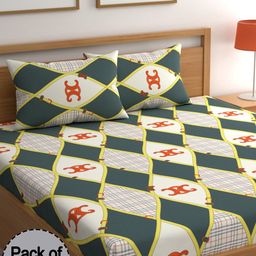 CHHAVI INDIA White & Grey Printed 210 TC 2 Queen Bedsheet & 4 Pillow Covers-image-91