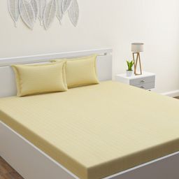 HERE&NOW Tinsel Yellow Striped Polycotton 120 TC King Bedsheet With 2 Pillow Covers-22