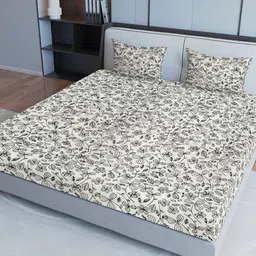 Sangria Grey Printed Cotton 200 TC King Bedsheet With 2 Pillow Covers-picture-5