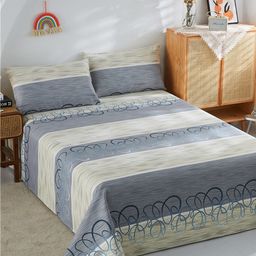 JC HOME Grey & Beige Printed 186 TC Pure Cotton Queen Bedsheet With 2 Pillow Covers-18