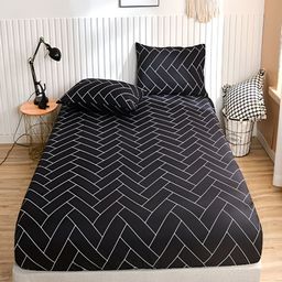 JC HOME Black & White Geometric 140 TC Fitted King Bedsheet with 2 Pillow Covers-image-88