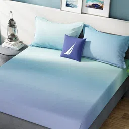 Nautica Bradford Green & Blue 160 TC Pure Cotton King Bedsheet & 2 Pillow Covers-image-45