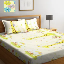KLOTTHE Yellow Cartoon Characters 210 TC 2 King Bedsheet with 4 Pillow Covers-image-72