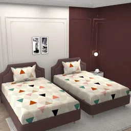 BELVOSTUM White & Green Geometric Cotton 250 TC 2 Single Bedsheet With 2 Pillow Covers-image-31