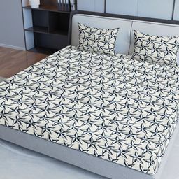 Aura Blue & White Geometric Cotton 200 TC Queen Bedsheet with 2 Pillow Covers-picture-42
