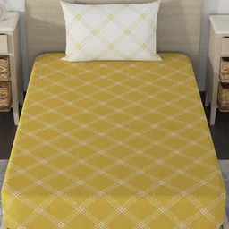 Huesland Aspire Yellow & White Printed 186 TC Cotton Single Bedsheet & Pillow Cover-image-94