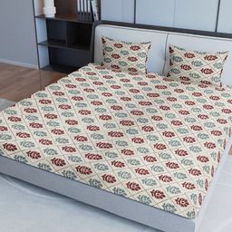 Aura Maroon & Beige Ethnic Motifs Cotton 200 TC King Bedsheet with Pillow Covers-picture-32