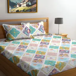 FABINALIV Ethnic Motifs Print 300 TC Flat King Bedsheet with 2 Pillow Covers-image-18