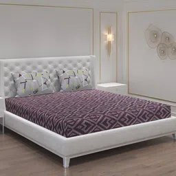 Moca By Monte Carlo Purple Geometric Cotton 144 TC Queen Bedsheet & 2 Pillow Covers-36