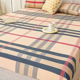 JC HOME Yellow & Grey Striped 150 TC Fitted Queen Bedsheet with 2 Pillow Covers-image-81