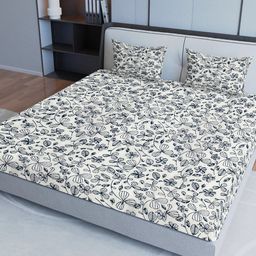 Aura Blue & White Floral Cotton 200 TC Queen Bedsheet with Pillow Covers-picture-17