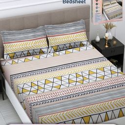 FABINALIV White & Pink Geometric 300 TC King Bedsheet with 2 Pillow Covers-image-34