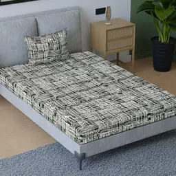 Sangria White & Black Printed 200 TC Pure Cotton Single Bed Bedsheet With 1 Pillow Cover-picture-10