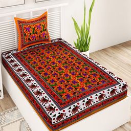 UNIQCHOICE Yellow Printed Cotton 120 TC Single Bedsheet With 1 Pillow Covers-image-97