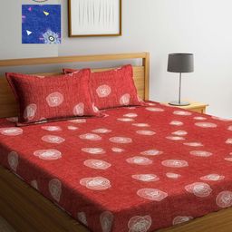 Arrabi Red & Blue Graphic 300 TC 2 King Bedsheet with 4 Pillow Covers-image-77