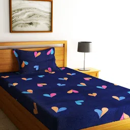 Fashion String Blue & Orange Printed Microfiber 144 TC Single Bedsheet With 1 Pillow Cover-image-19