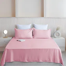HOMEMONDE Pink 210 TC Single Bedsheet with 1 Pillow Covers-image-73