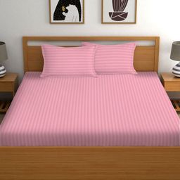 RIDHAAN Pink & White Striped 220 TC Cotton Queen Fitted Bedsheet With 2 Pillow Covers-image-53