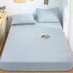 JC HOME Blue & White Geometric King Bedsheet with 2 Pillow Covers-image-85
