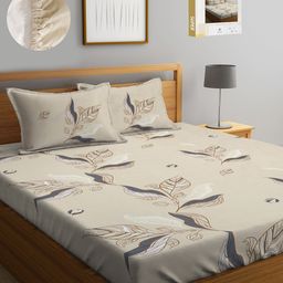 KLOTTHE Floral Printed 300 TC Fitted King Bedsheet with 2 Pillow Covers-image-99