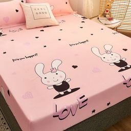 JC HOME Pink & Black Graphic Printed 160 TC Fitted Queen Bedsheet & 2 Pillow Covers-image-62