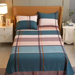 JC HOME Green Striped 220 TC Cotton King Bedsheet with 2 Pillow Covers-image-82