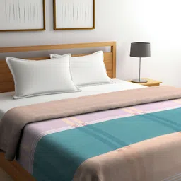 Miaz Lifestyle Peach & Blue Checked Printed Pure Cotton 130 GSM Double Bed Comforter-image-51