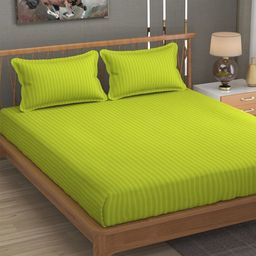 BELVOSTUM Green Striped 220 TC Cotton Queen Bedsheet With 2 Pillow Covers-image-64