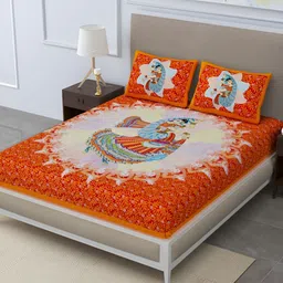 POORAK Orange & Blue Cartoon Characters 104 TC Queen Bedsheet with 2 Pillow Covers-image-47