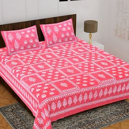UNIBLISS Pink & White Floral 144 TC Cotton Queen Bedsheet with 2 Pillow Covers-image-30
