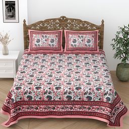 Comfowell Red & Green Floral Cotton 240 TC Single Bedsheet With 2 Pillow Covers-15
