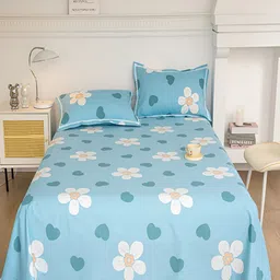 JC HOME Blue & White Floral 160 TC King Bedsheet with 2 Pillow Covers-43