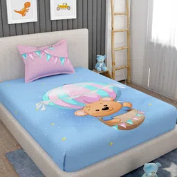 EverHOME Blue & Brown Conversational Printed 160 TC Flat Single Bedsheet & Pillow Cover-picture-3