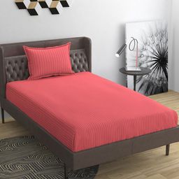 BELVOSTUM Pink Striped 220 TC Single Bedsheet & Pillow Cover-18