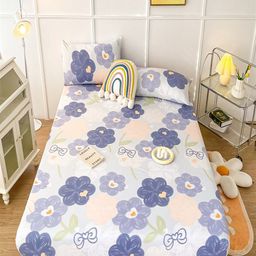 JC HOME Purple & White Floral 150 TC Single Bedsheet With 1 Pillow Covers-image-24