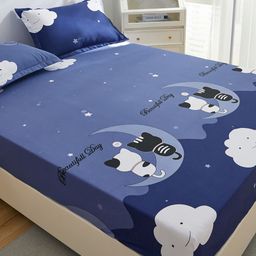 JC HOME Blue & White Printed 160 TC Fitted Queen Bedsheet & 2 Pillow Covers-image-85