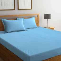 FABINALIV Blue Striped 300 TC Polycotton King Bedsheet With 2 Pillow Covers-image-3